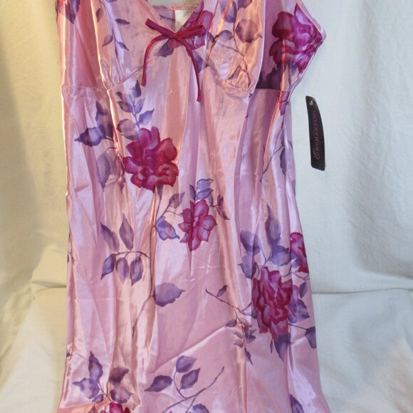NOS~ENCHANTING SIZE MEDIUM FLORAL 100% POLYESTER (SILK LOOK) BABY DOLL NIGHTGOWN - Picture 9 of 10